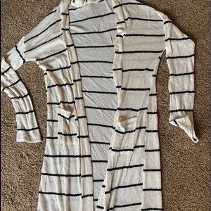 White and black striped long cardigan